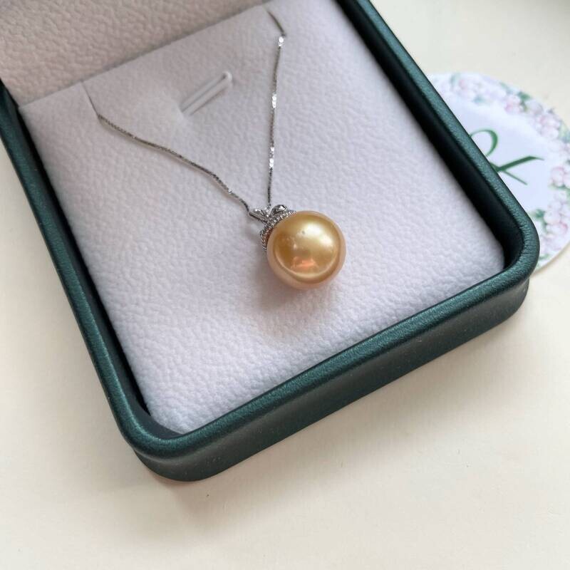 South sea golden pearl pendant, natural colored golden pearl pendant, genuine seawater pearl pendant, gift for her, golden pearl necklace