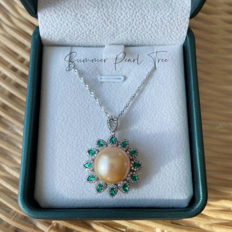 South sea golden pearls necklace pendant, 13-14mm, genuine golden pearls, seawater pearl pendant, cultured seawater pearl, gift for her