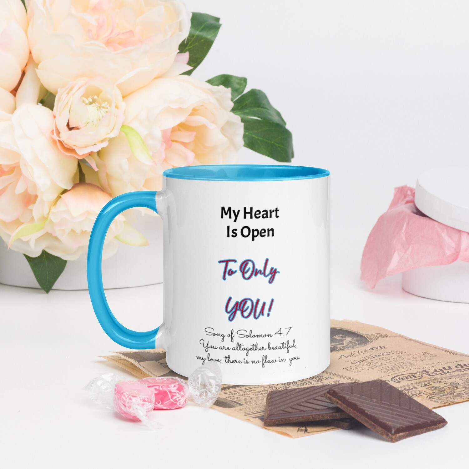 Valentine's Day  Christian Coffee Mug with Light Blue Color Inside