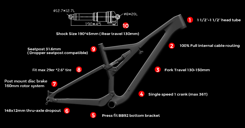 FS130848 29er Trail Carbon Full Suspension Frame