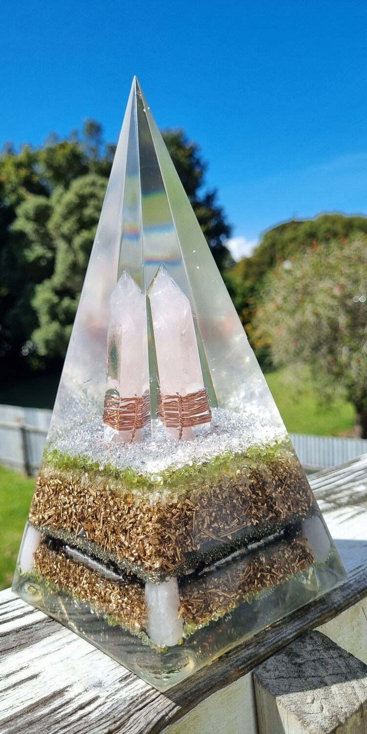 Rose Quartz Peridot Russian Orgone Energy Pyramid