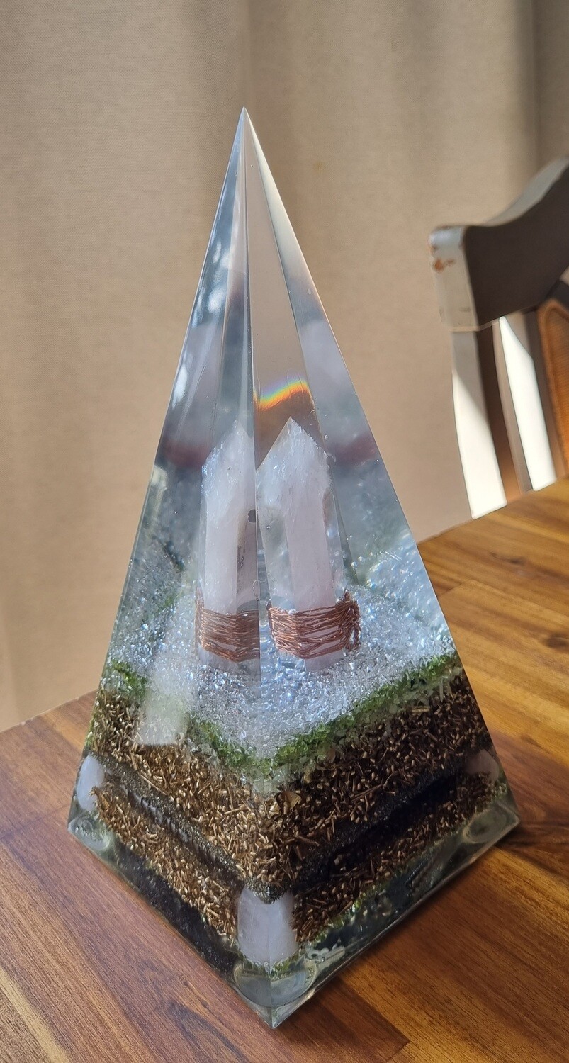 Rose Quartz Peridot Russian Orgone Energy Pyramid