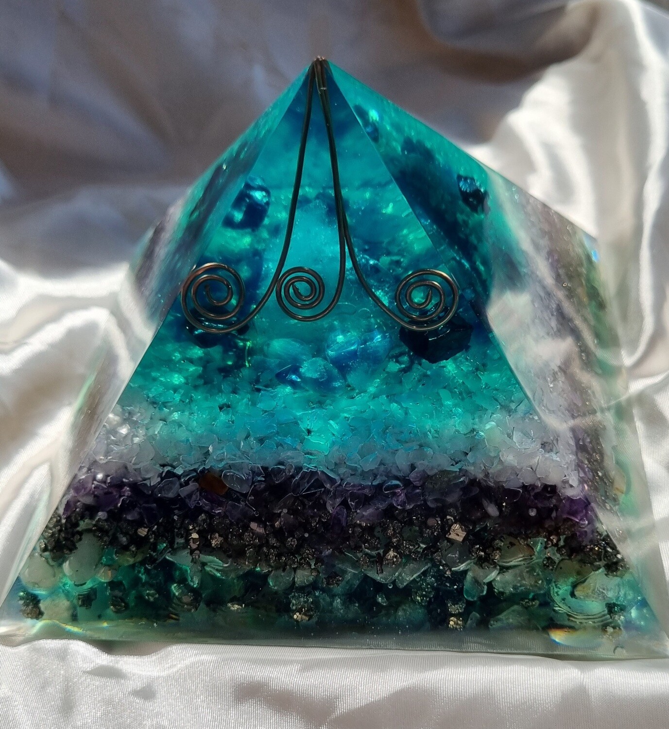 Raw Quartz Shungite Triple Copper Koru Spiral Giza Orgone Energy Pyramid