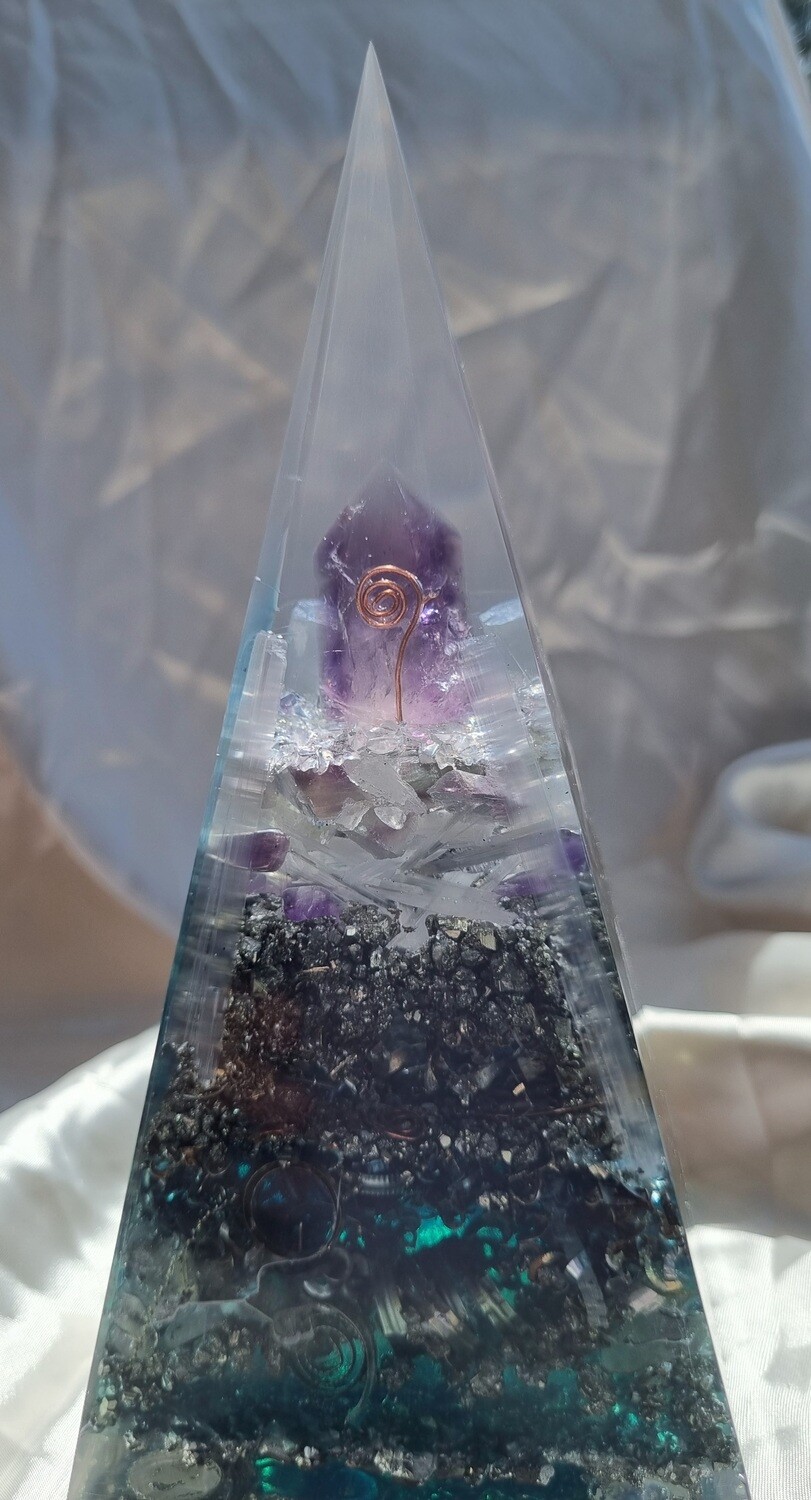 Amethyst Point Copper Koru Fluorite Selenite Russian Orgone Energy Pyramid