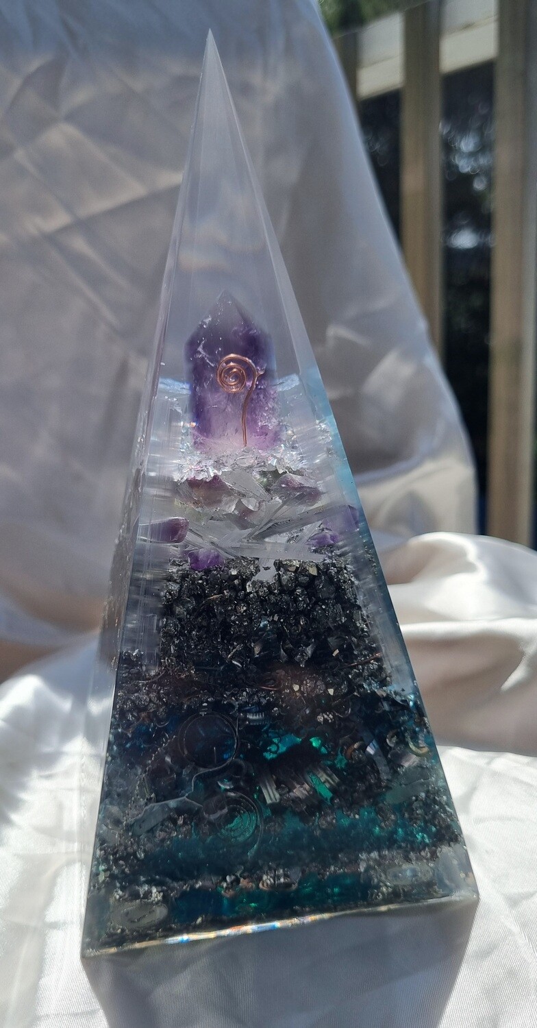 Amethyst Point Copper Koru Fluorite Selenite Russian Orgone Energy Pyramid