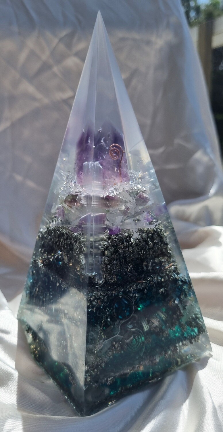Amethyst Point Copper Koru Fluorite Selenite Russian Orgone Energy Pyramid