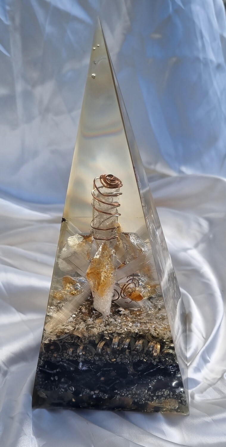 Citrine Selenite Copper Spiral Russian Orgone Energy Pyramid