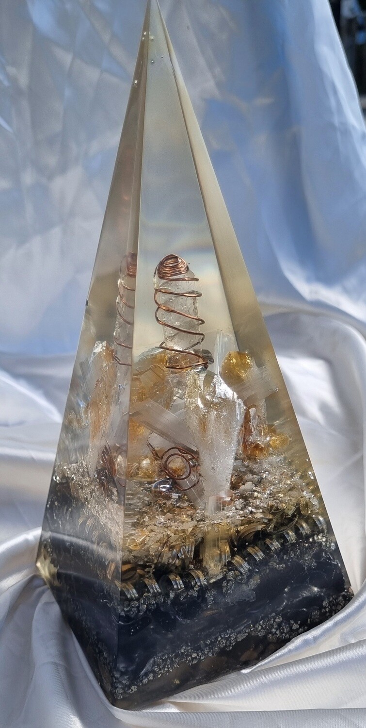Citrine Selenite Copper Spiral Russian Orgone Energy Pyramid