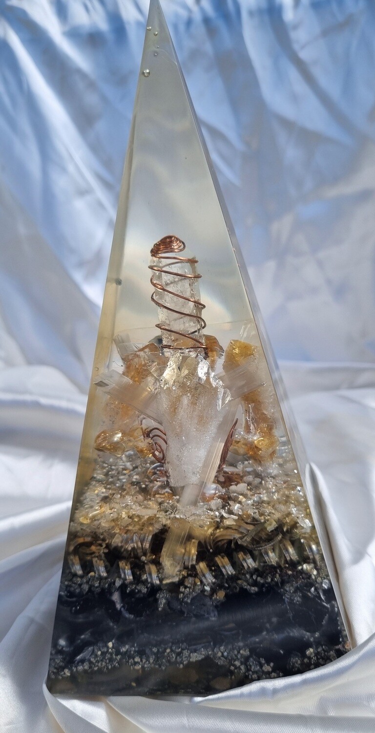 Citrine Selenite Copper Spiral Russian Orgone Energy Pyramid