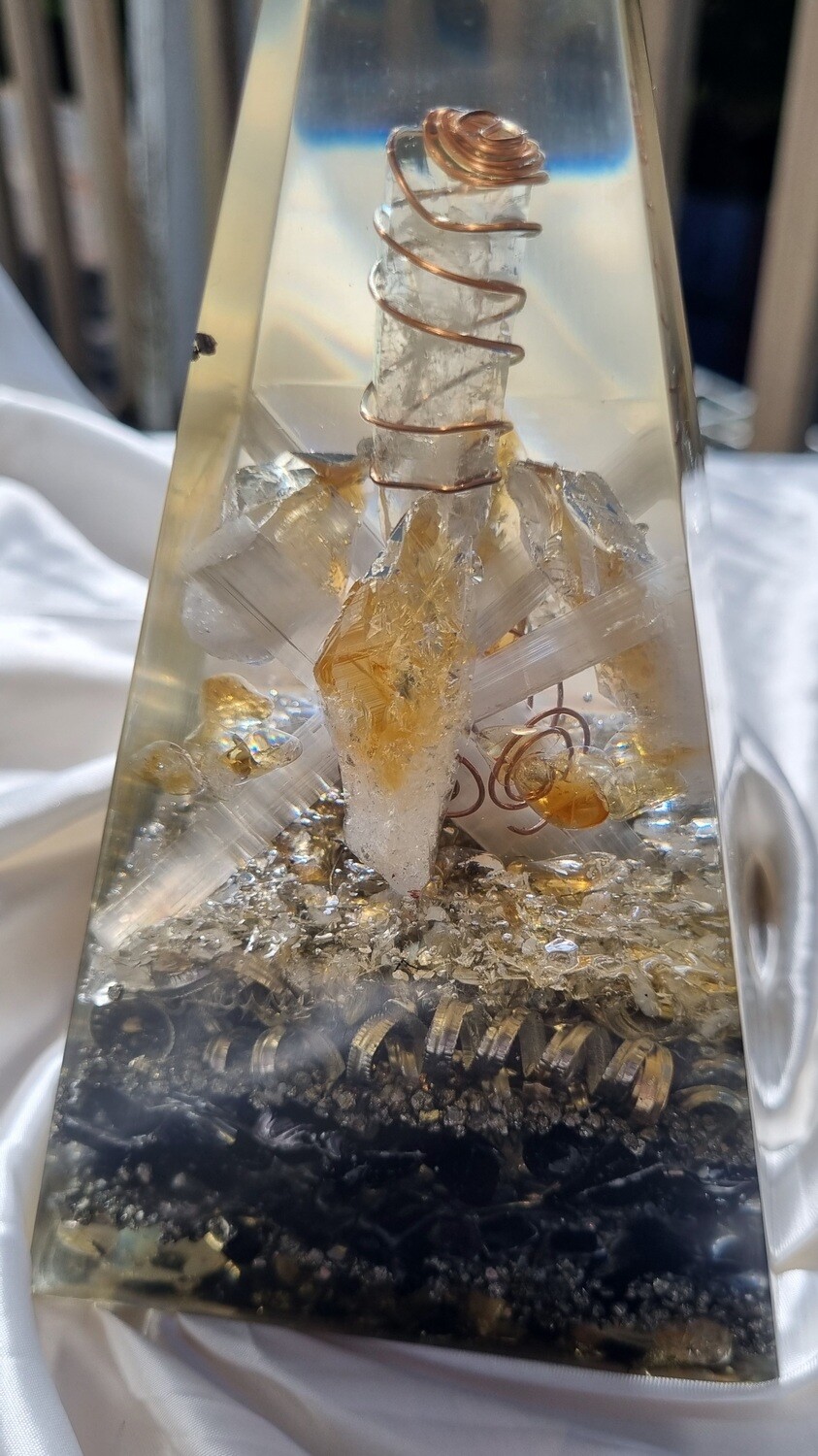 Citrine Selenite Copper Spiral Russian Orgone Energy Pyramid