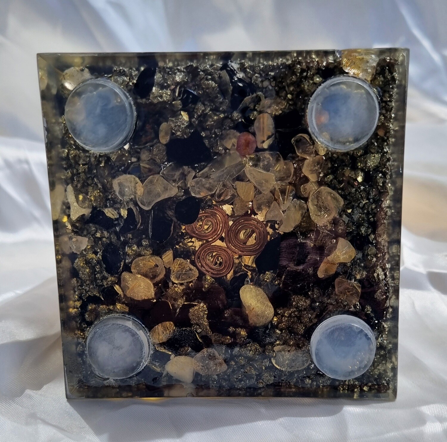 Citrine Selenite Copper Spiral Russian Orgone Energy Pyramid