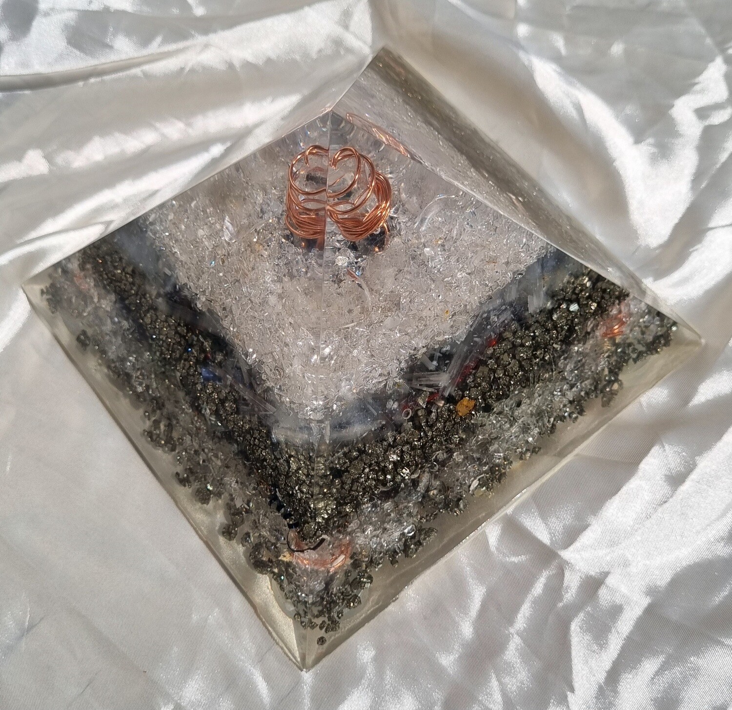 Clear Quartz Selenite Pyrite Giza Orgone Energy Pyramid