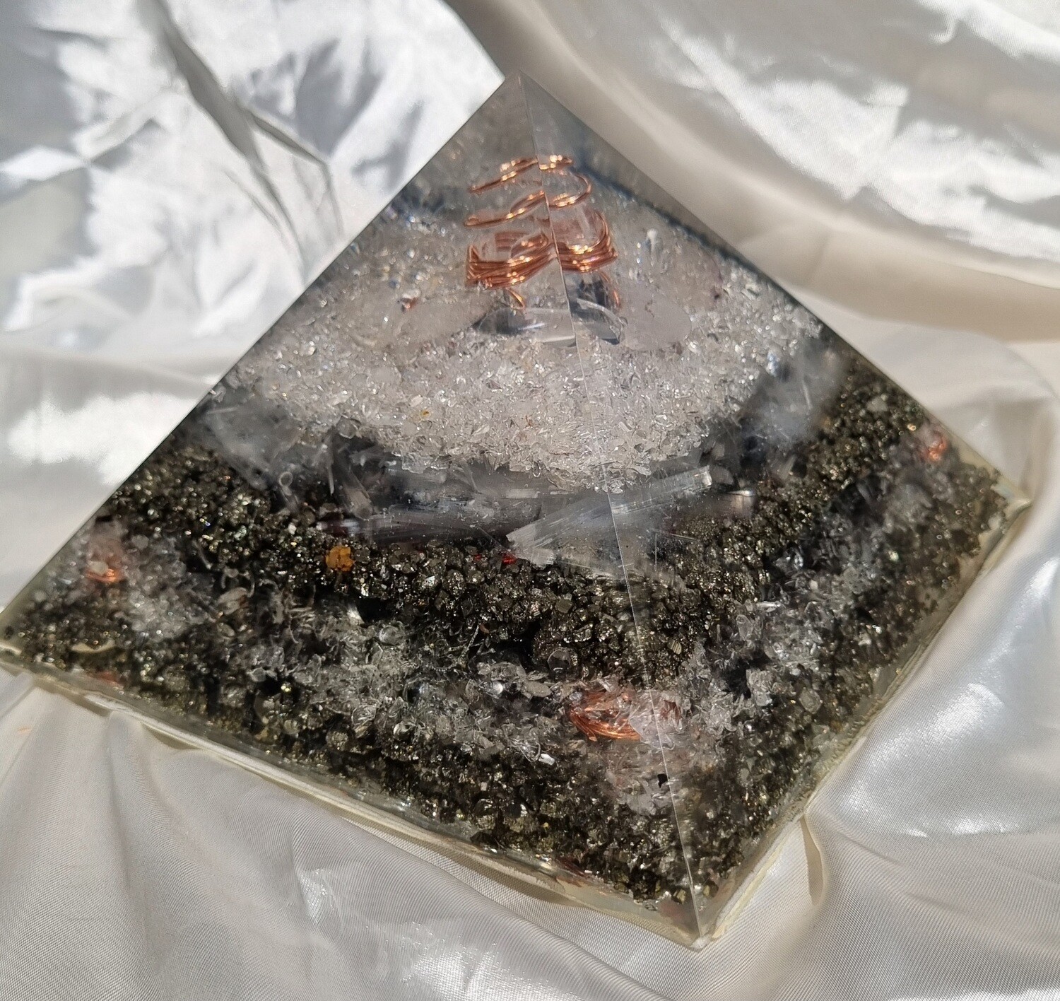 Clear Quartz Selenite Pyrite Giza Orgone Energy Pyramid