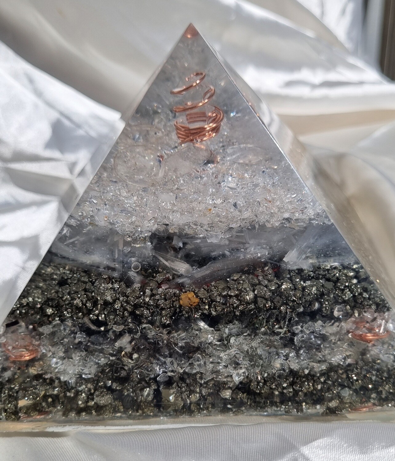 Clear Quartz Selenite Pyrite Giza Orgone Energy Pyramid