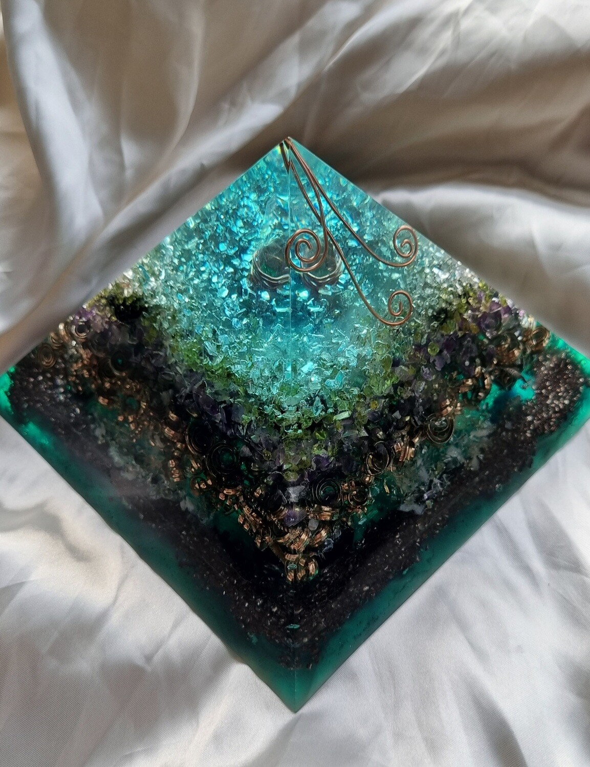 Copper Koru Peridot Amethyst Giza Orgone Energy Pyramid