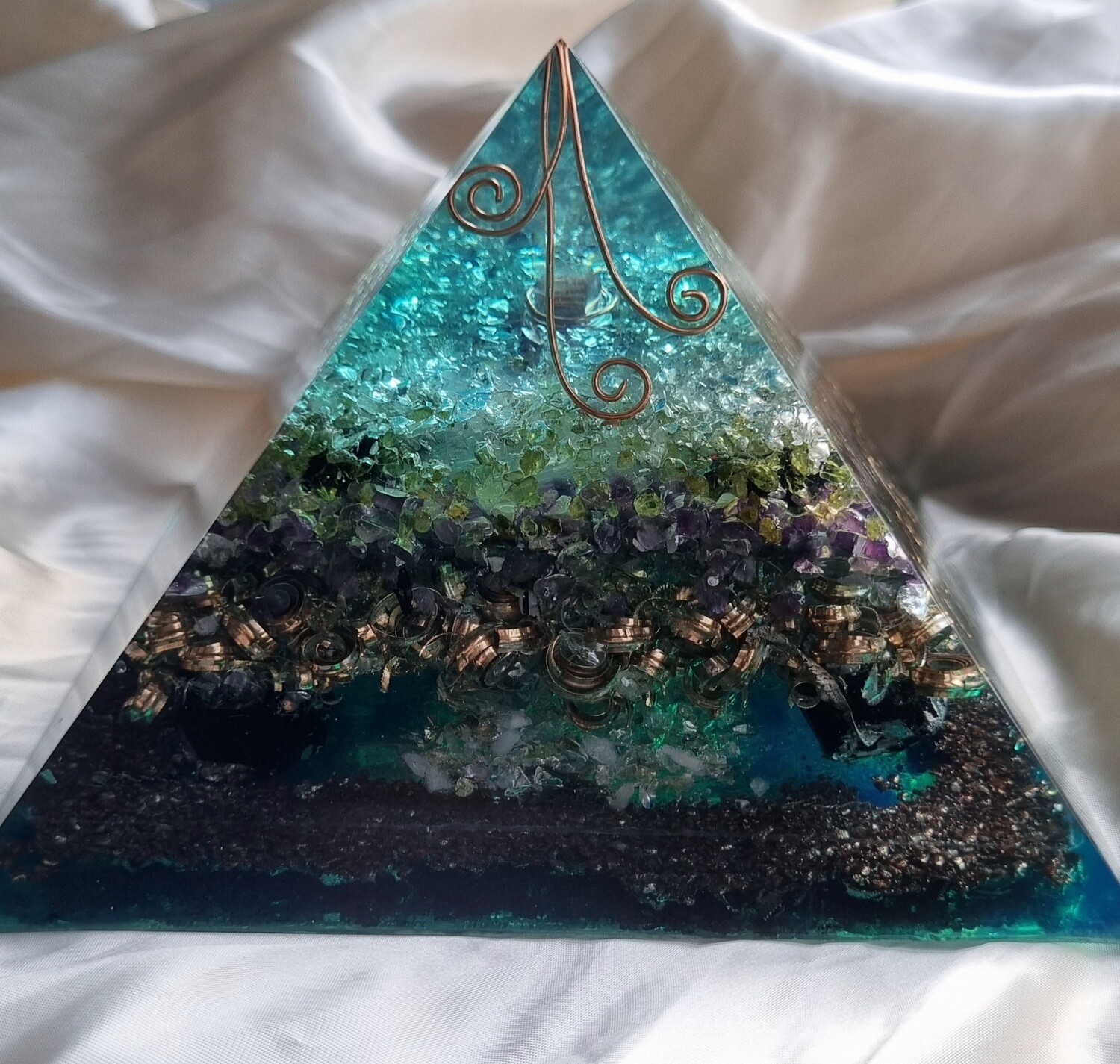 Copper Koru Peridot Amethyst Giza Orgone Energy Pyramid