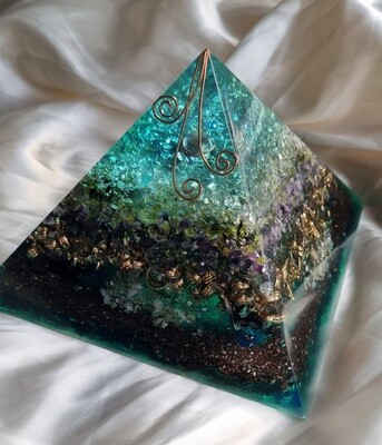 Copper Koru Peridot Amethyst Giza Orgone Energy Pyramid