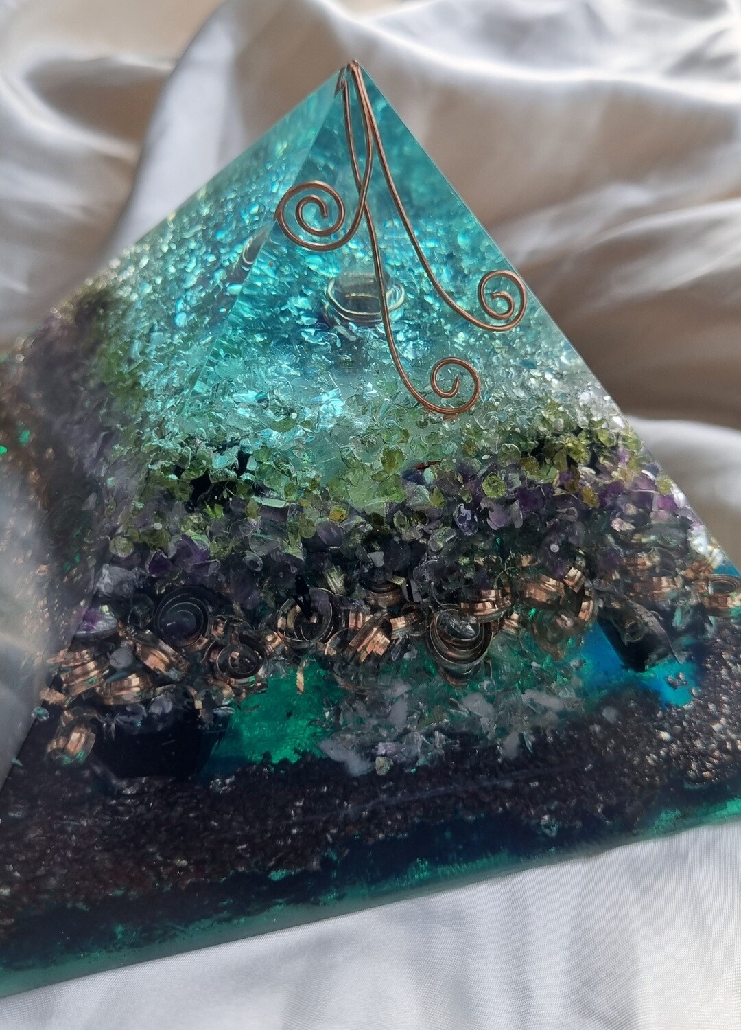 Copper Koru Peridot Amethyst Giza Orgone Energy Pyramid