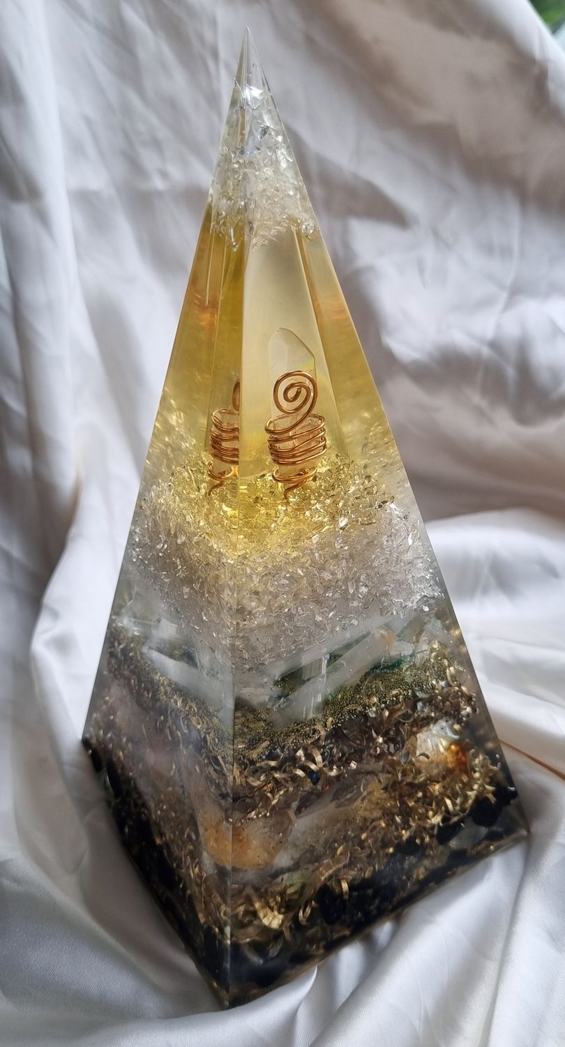 Citrine Clear Quartz Russian Orgone Energy Pyramid