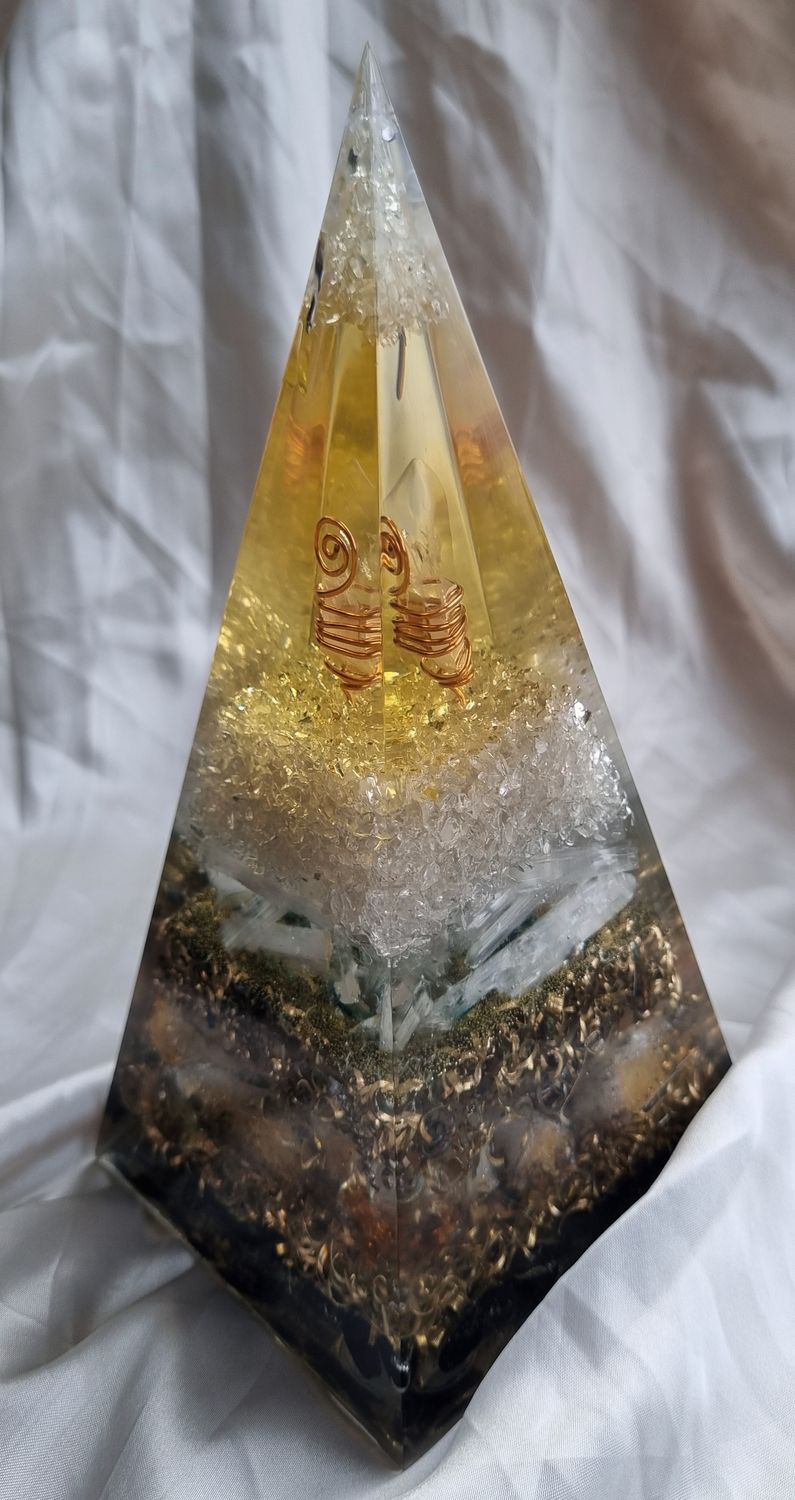 Citrine Clear Quartz Russian Orgone Energy Pyramid