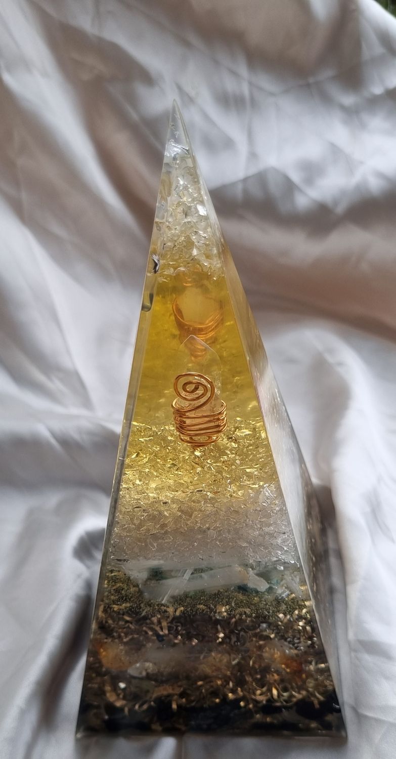 Citrine Clear Quartz Russian Orgone Energy Pyramid