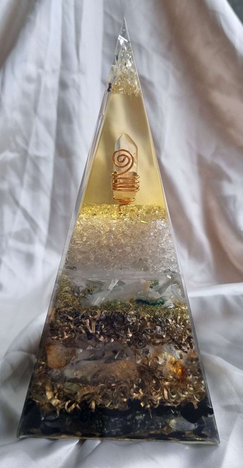 Citrine Clear Quartz Russian Orgone Energy Pyramid