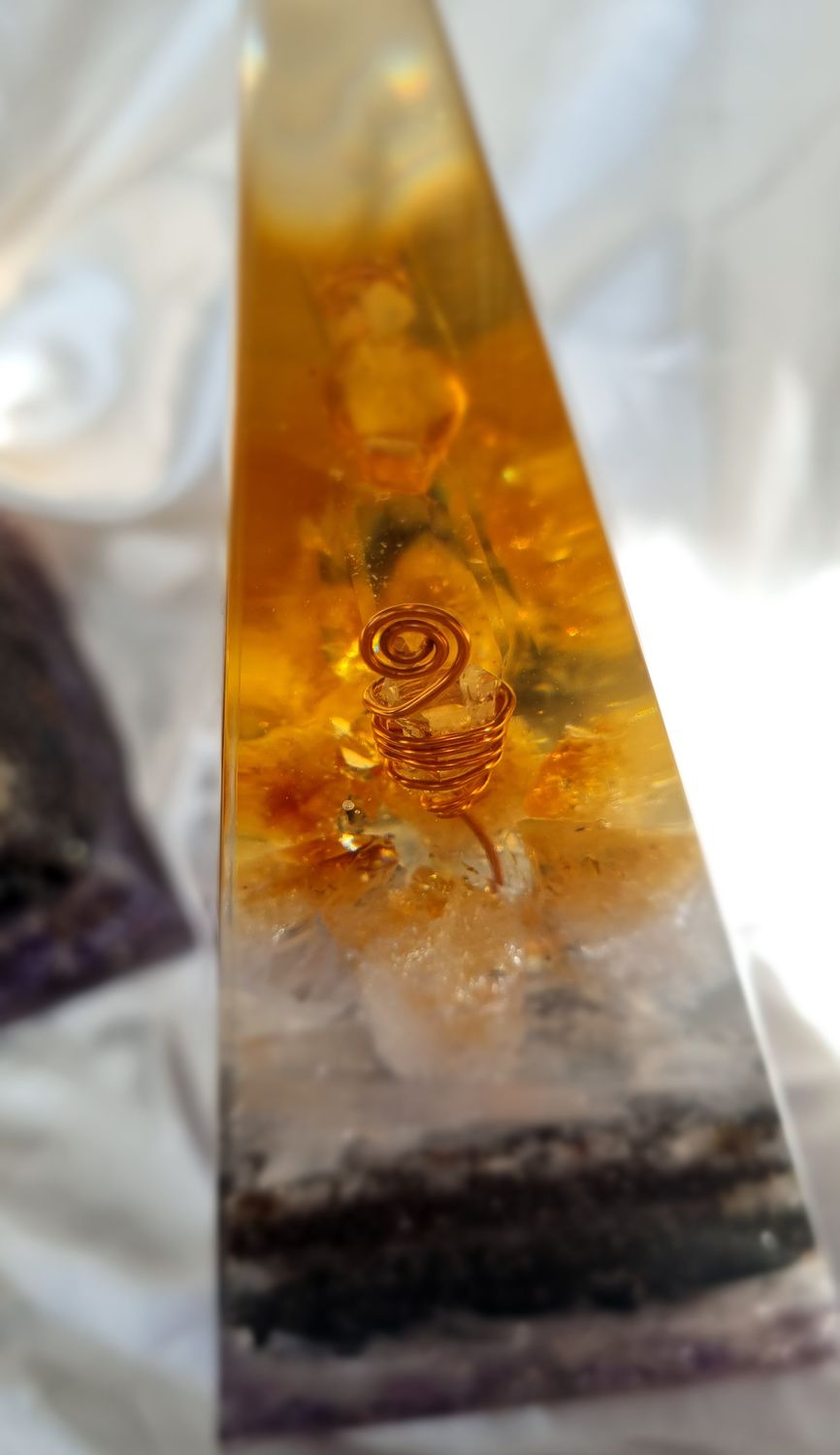 Raw Citrine Amethyst Russian Orgone Energy Pyramid