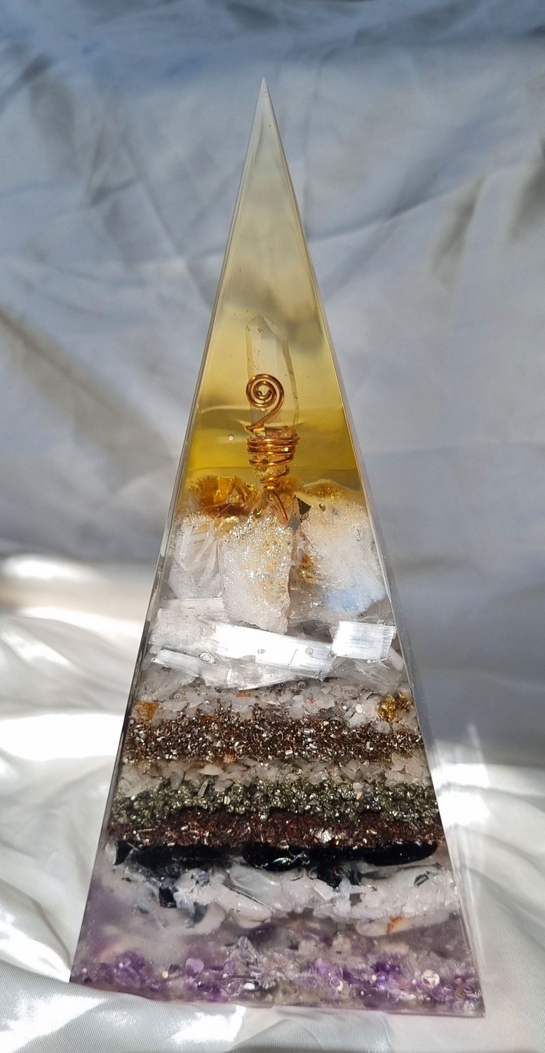 Raw Citrine Amethyst Russian Orgone Energy Pyramid