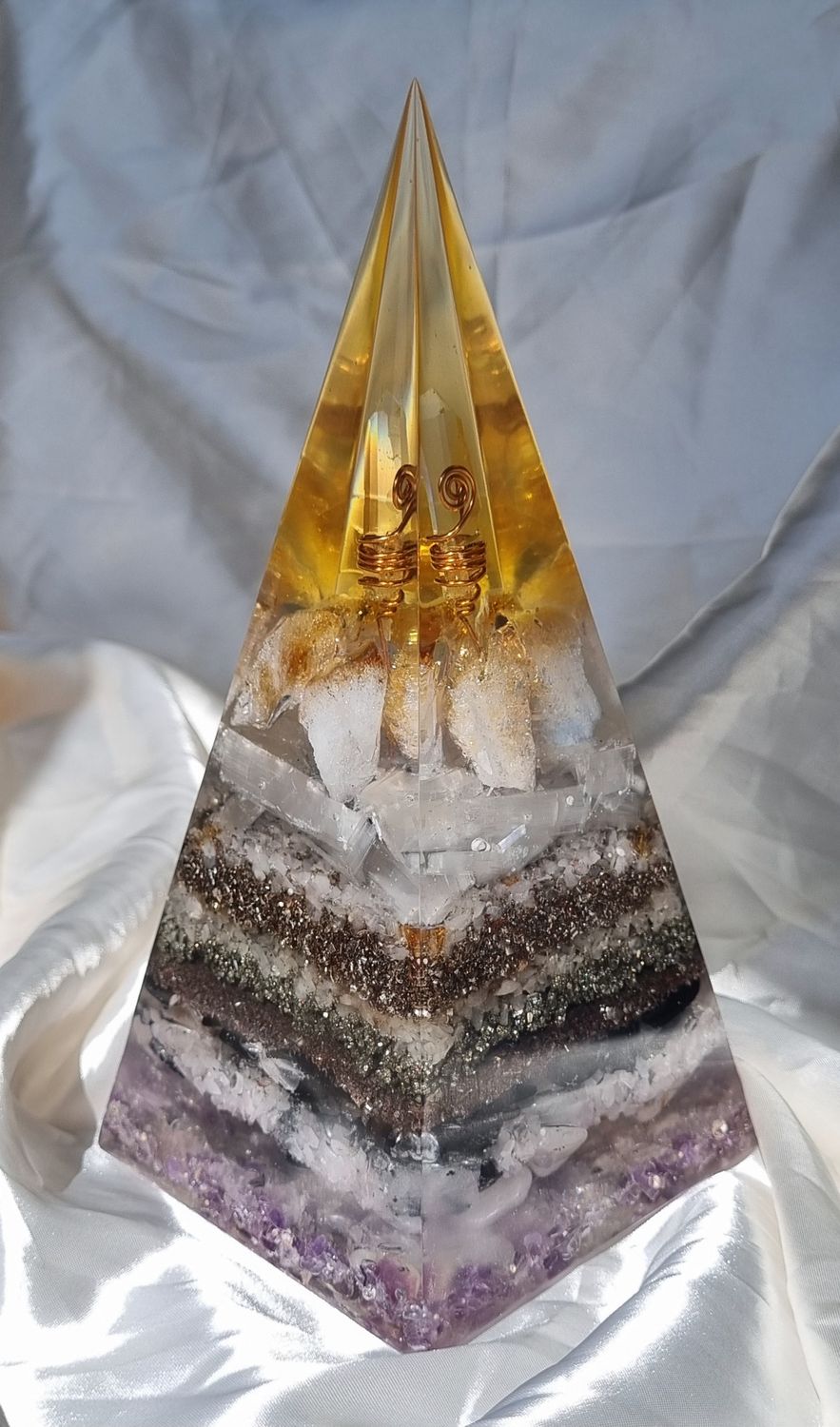 Raw Citrine Amethyst Russian Orgone Energy Pyramid