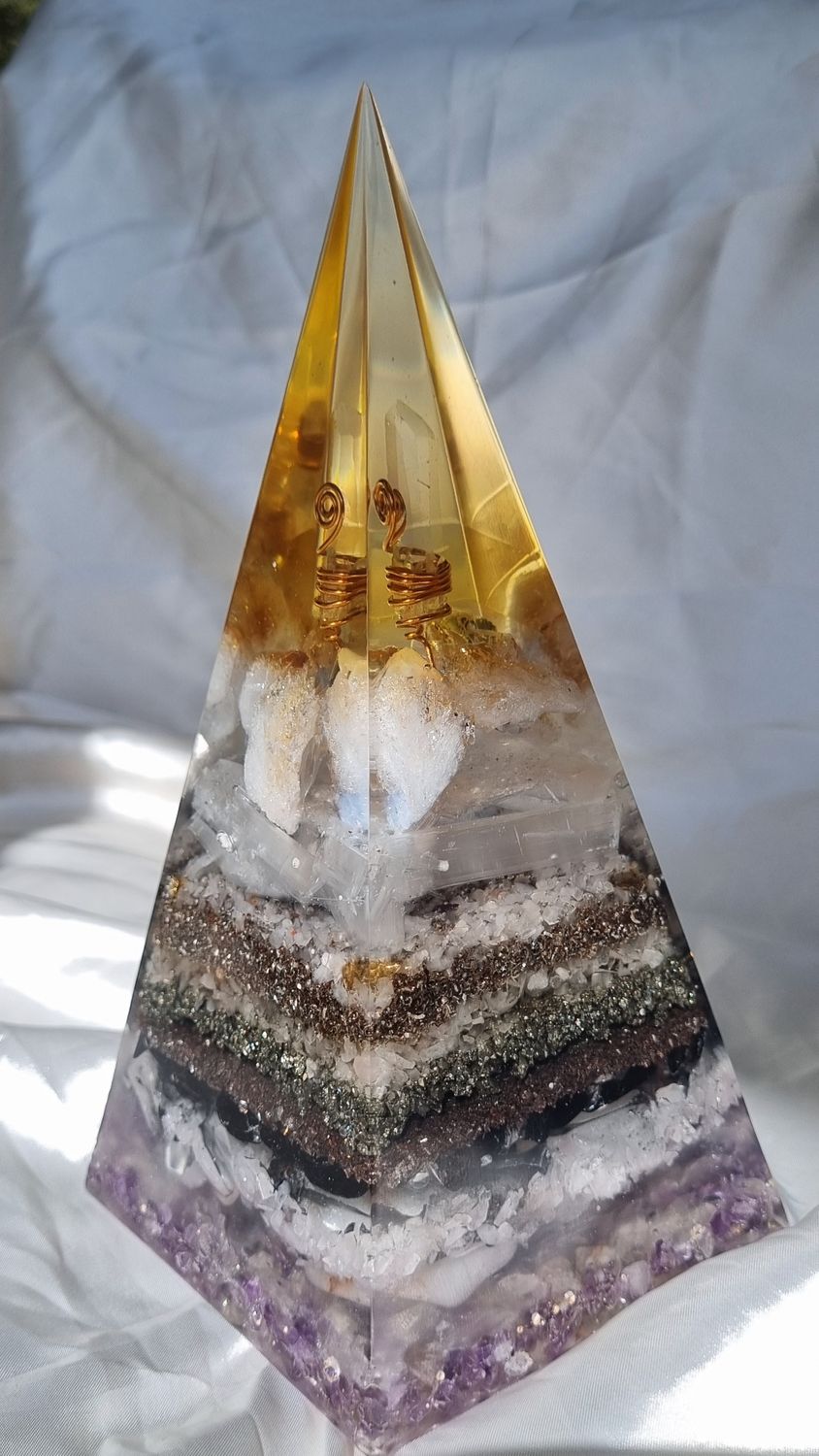 Raw Citrine Amethyst Russian Orgone Energy Pyramid