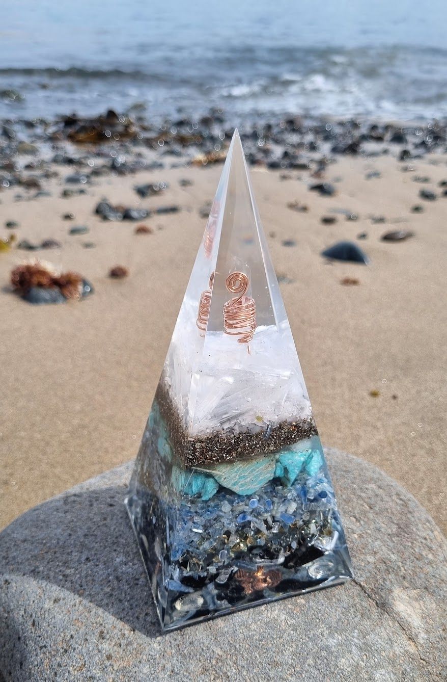 Amazonite Blue Kyanite Selenite Russian Orgone Energy Pyramid