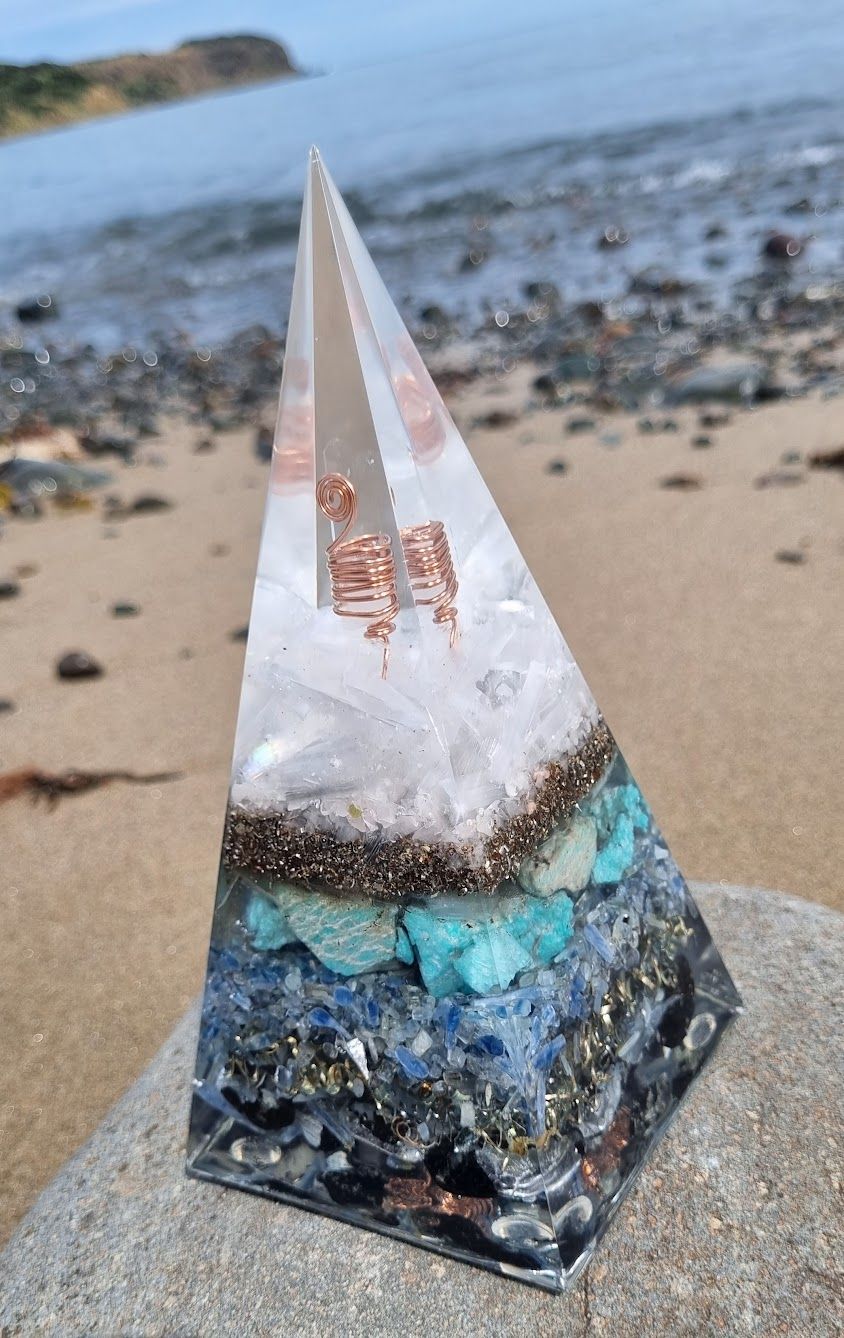 Amazonite Blue Kyanite Selenite Russian Orgone Energy Pyramid