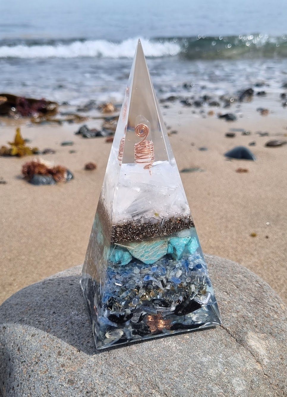 Amazonite Blue Kyanite Selenite Russian Orgone Energy Pyramid