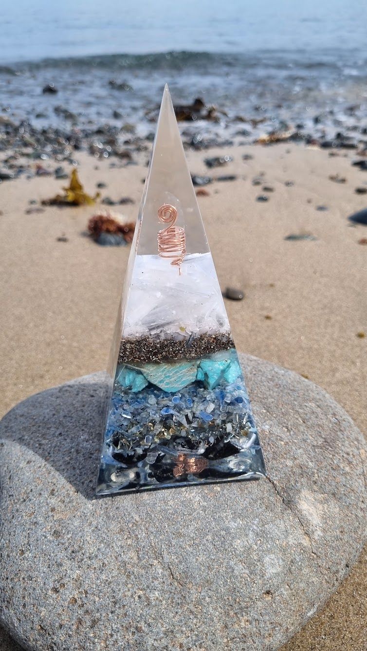 Amazonite Blue Kyanite Selenite Russian Orgone Energy Pyramid