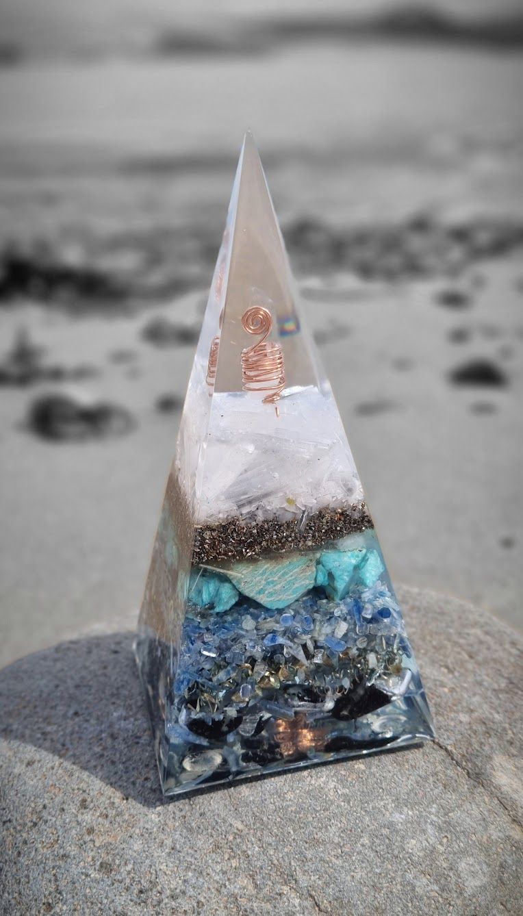 Amazonite Blue Kyanite Selenite Russian Orgone Energy Pyramid