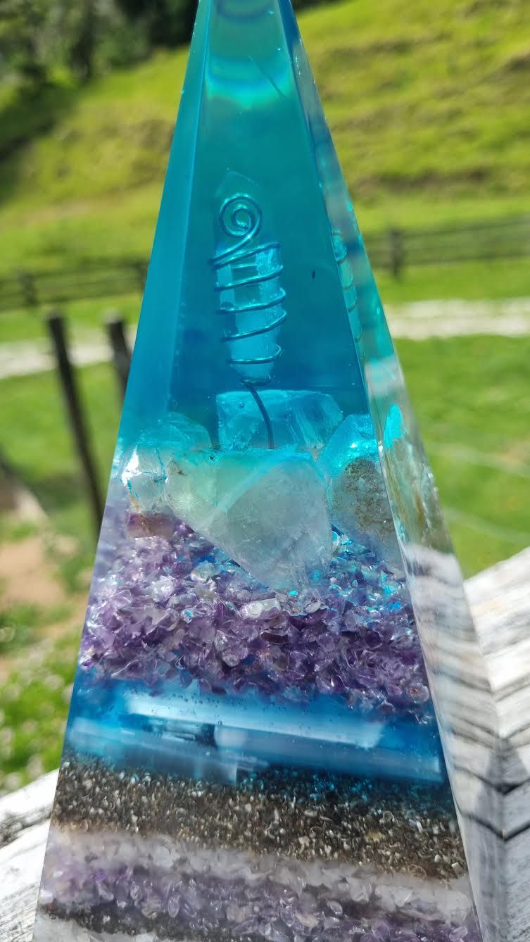 Tri-Coloured Fluorite Amethyst Elite Shungite Russian Orgone Energy Pyramid