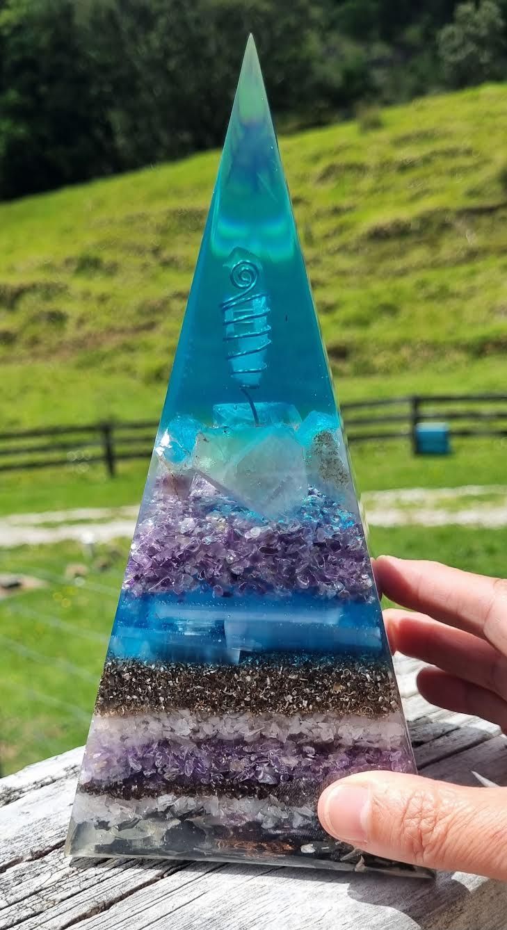 Tri-Coloured Fluorite Amethyst Elite Shungite Russian Orgone Energy Pyramid