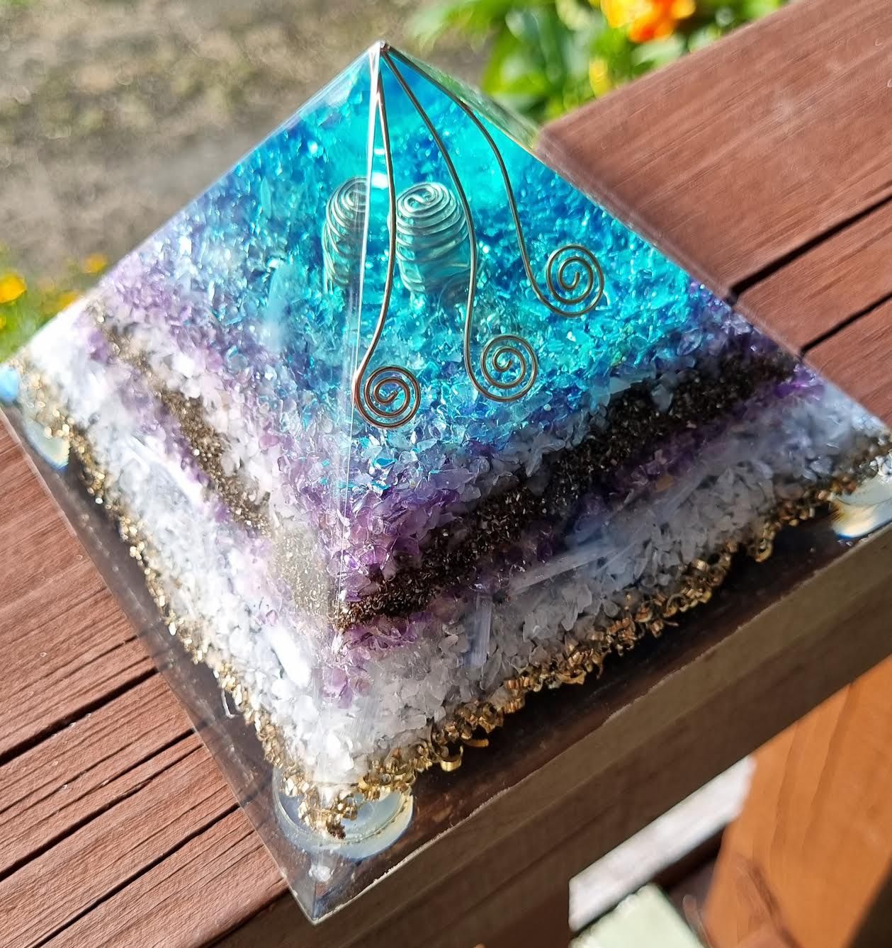 Amethyst Rose Quartz Koru Giza Orgone Energy Pyramid