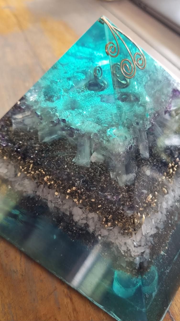 Fluorite Rose Quartz Giza Orgone Energy Pyramid