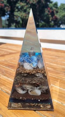 Clear Quartz & Blue Kyanite Russian Orgone Energy Pyramid