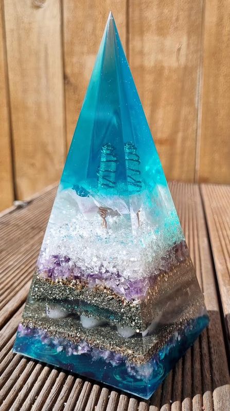 Tri-Coloured Fluorite Amethyst Quartz Russian Orgone Energy Pyramid