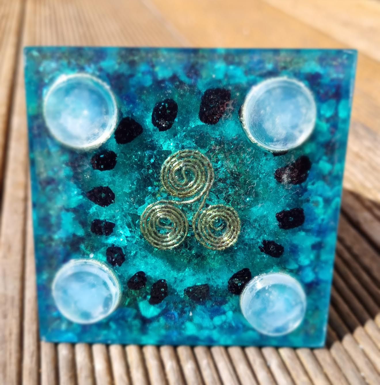 Tri-Coloured Fluorite Amethyst Quartz Russian Orgone Energy Pyramid