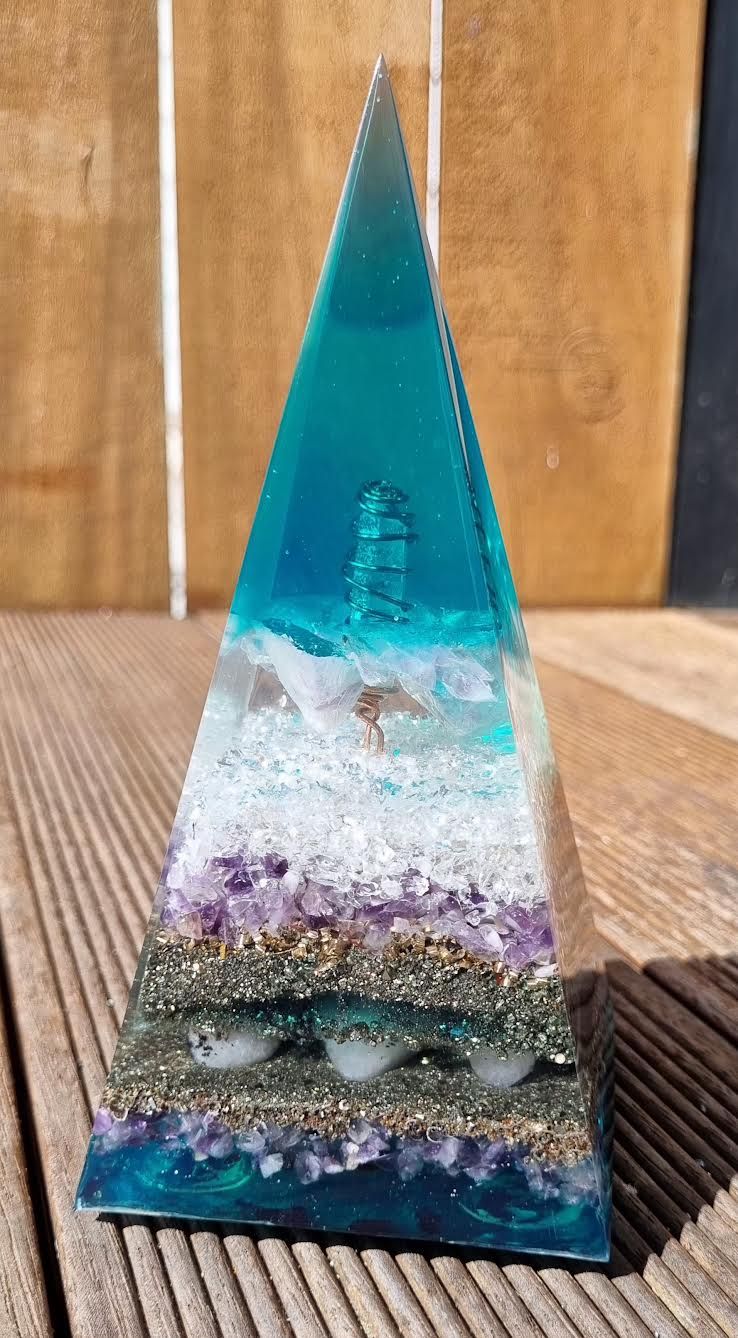 Tri-Coloured Fluorite Amethyst Quartz Russian Orgone Energy Pyramid