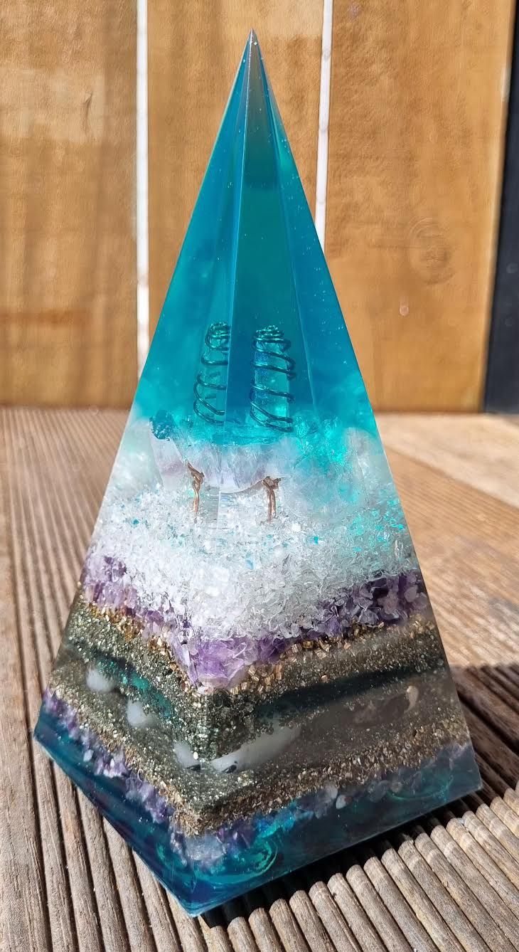 Tri-Coloured Fluorite Amethyst Quartz Russian Orgone Energy Pyramid