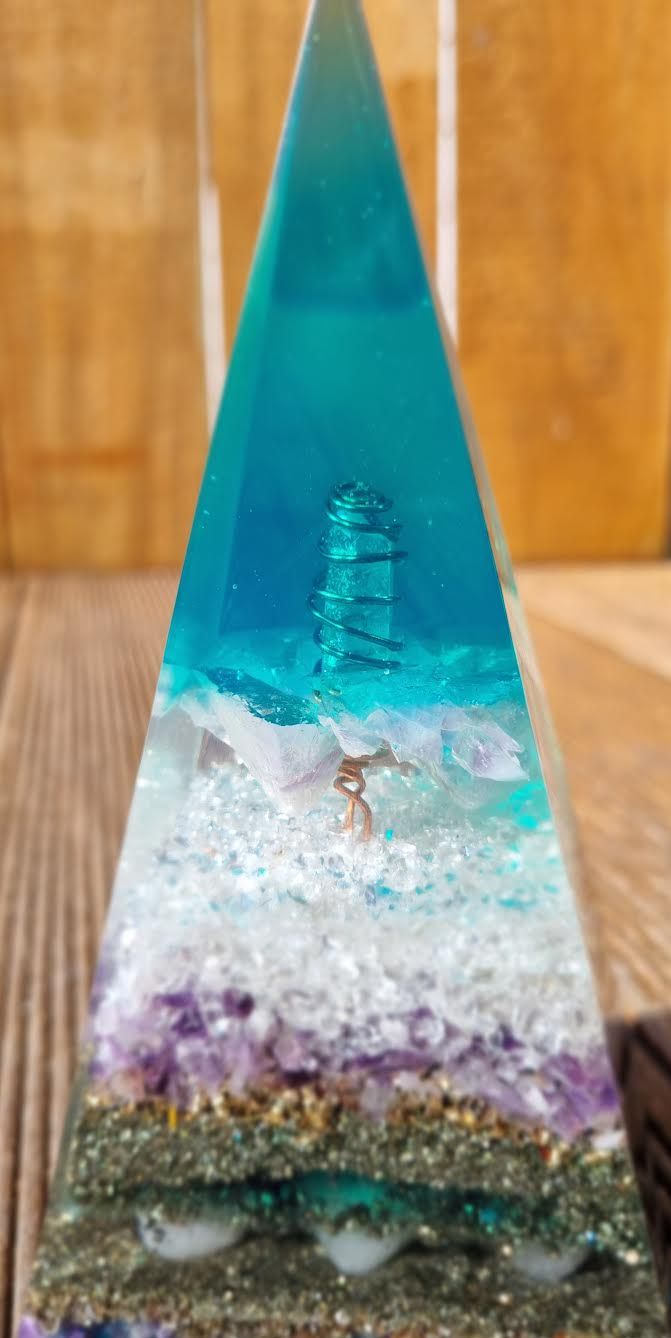 Tri-Coloured Fluorite Amethyst Quartz Russian Orgone Energy Pyramid