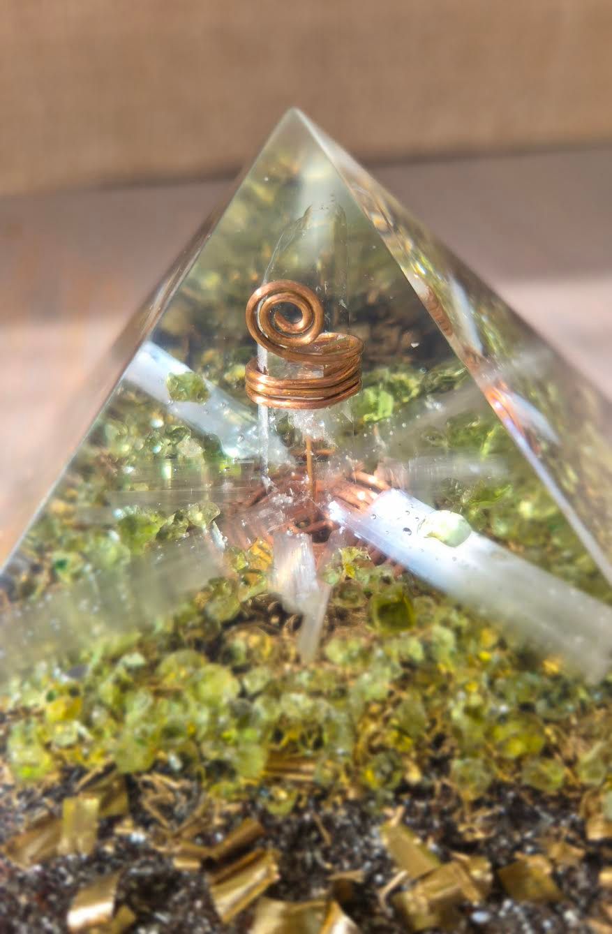 Peridot Clear Quartz Giza Orgone Energy Pyramid