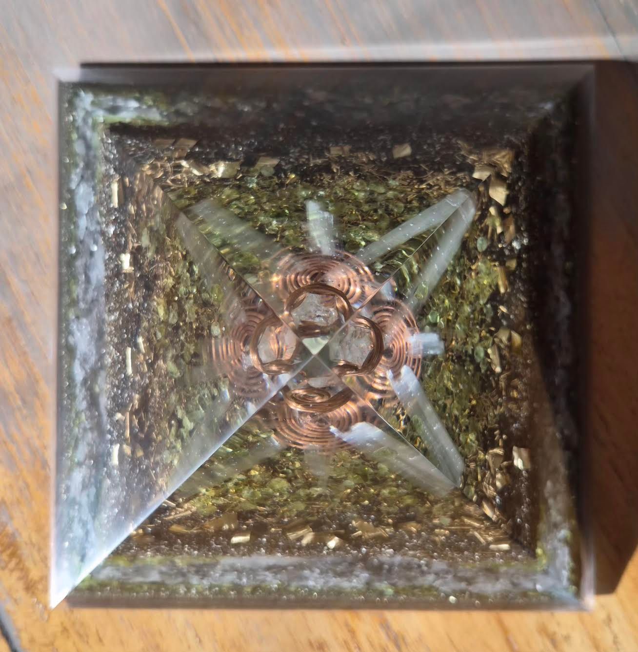 Peridot Clear Quartz Giza Orgone Energy Pyramid
