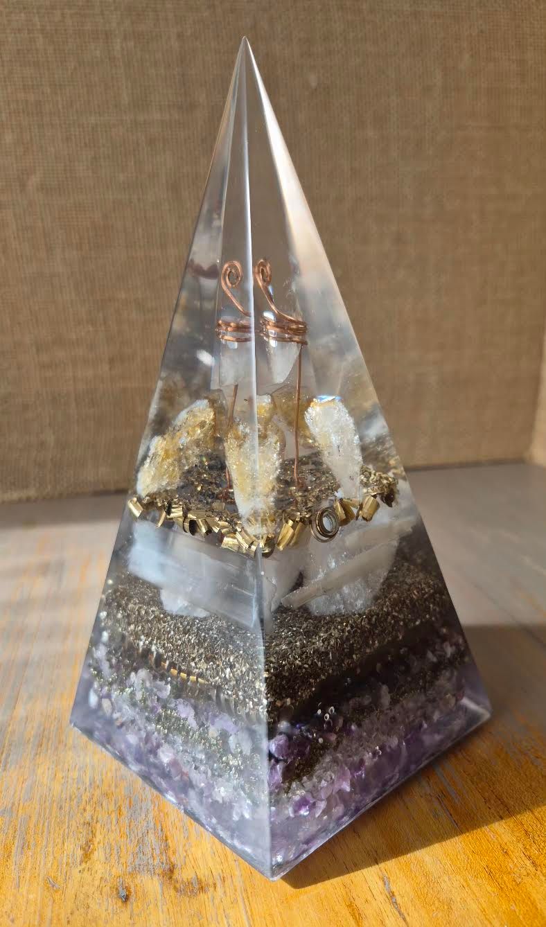 Citrine Amethyst Russian Orgone Energy Pyramid