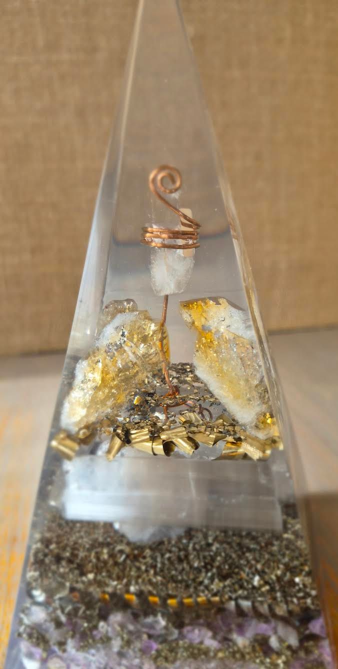 Citrine Amethyst Russian Orgone Energy Pyramid