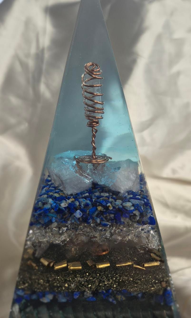 Raw Clear Quartz Lapis Lazuli Russian Orgone Energy Pyramid